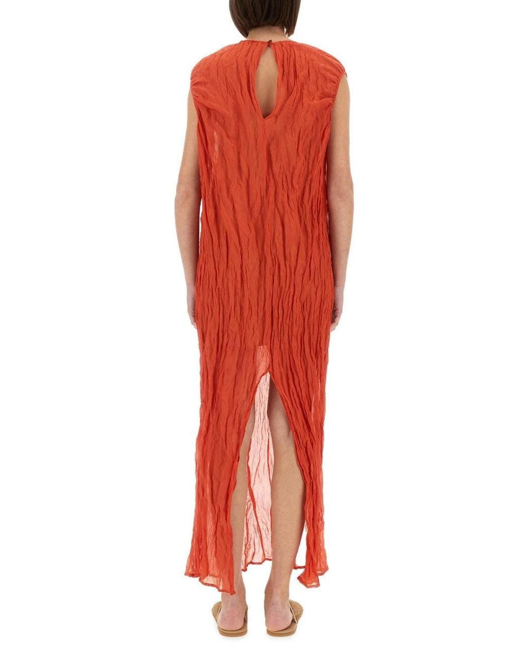 Alysi Red Metallic Gauze Longuette Dress