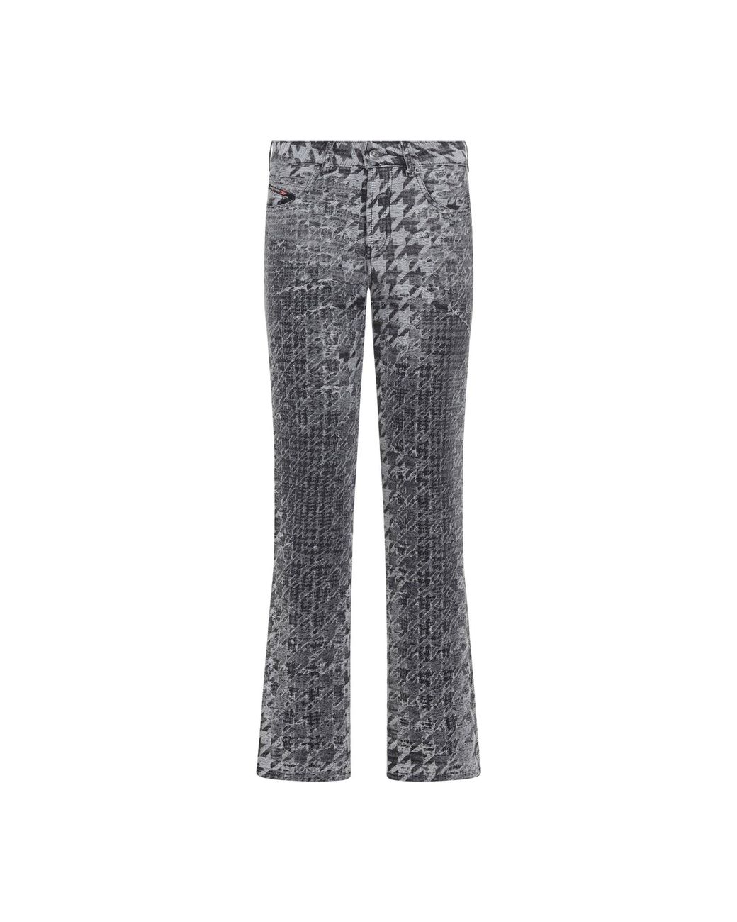 DIESEL Gray Houndstooth Pattern Jeans With Flared Leg Design