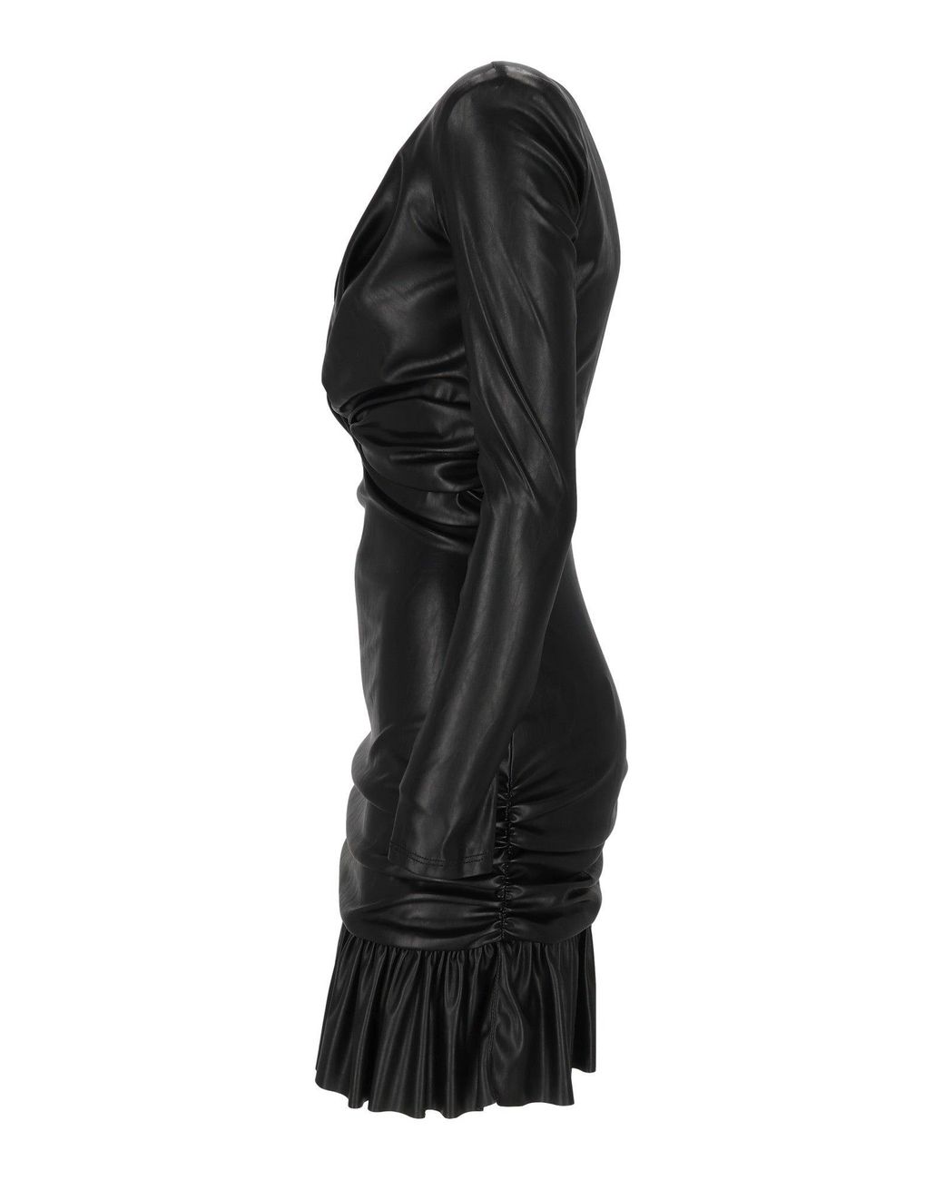 Elisabetta Franchi Black Faux Leather Mini Dress With Twisted Knot Detail