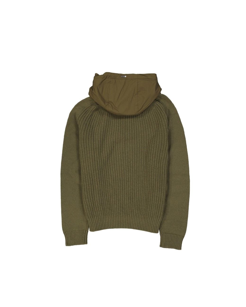 Herno Green Long-Sleeved Hooded Knitted Jumper for men