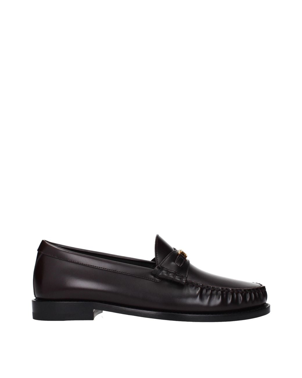 Céline Black Triomphe Moccasins/Burgundy Leather