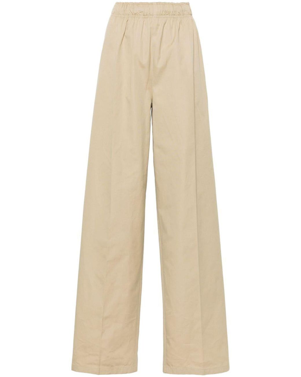 Prada Natural Wide-Leg Cotton Trousers