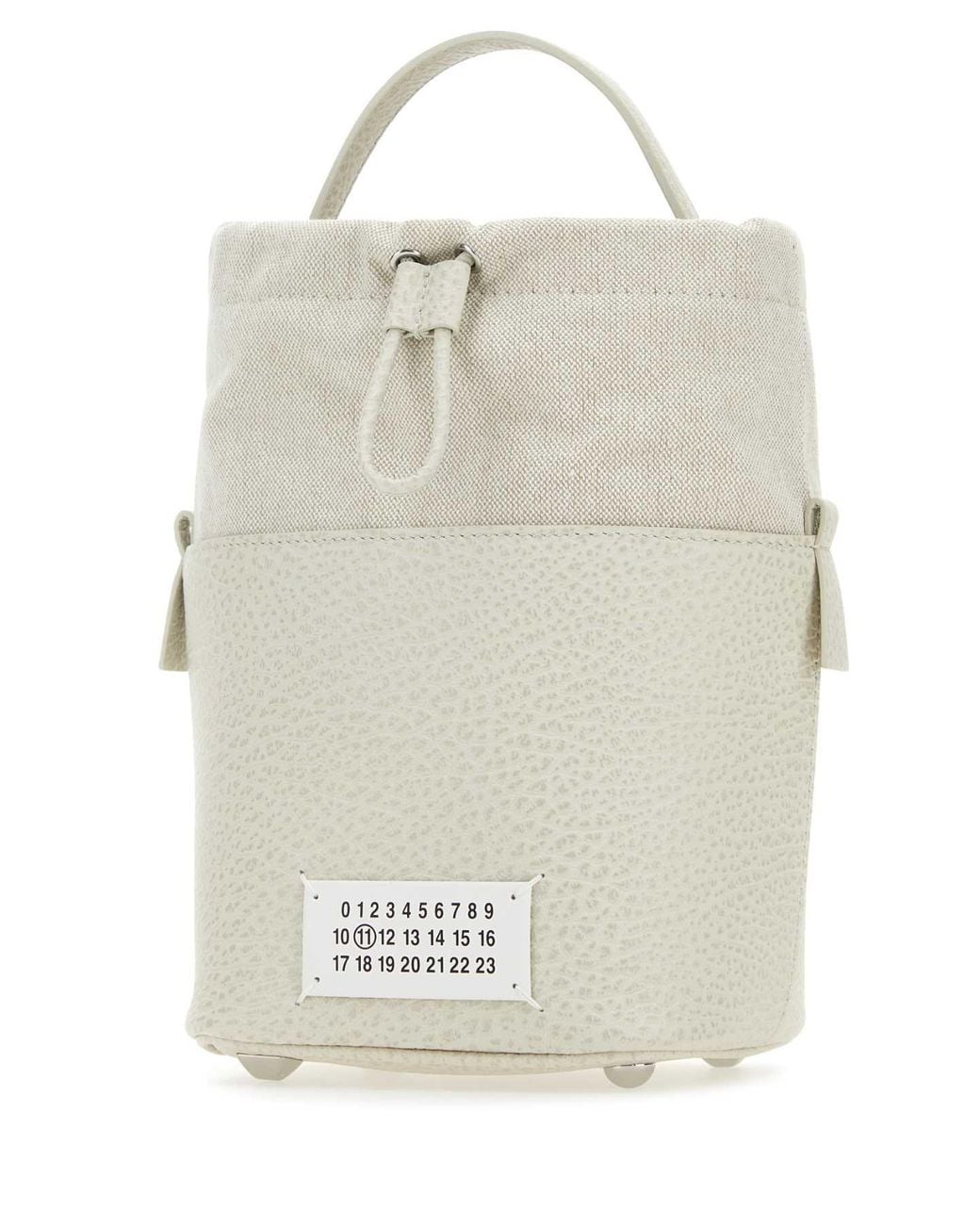 Maison Margiela White Chalk Leather And Canvas Mini 5 Ac Bucket Bag