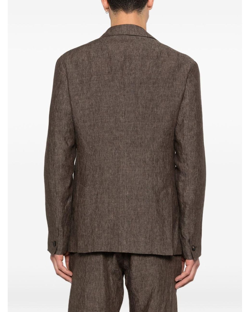 Emporio Armani Brown Linen Single-Breasted Blazer Jacket for men