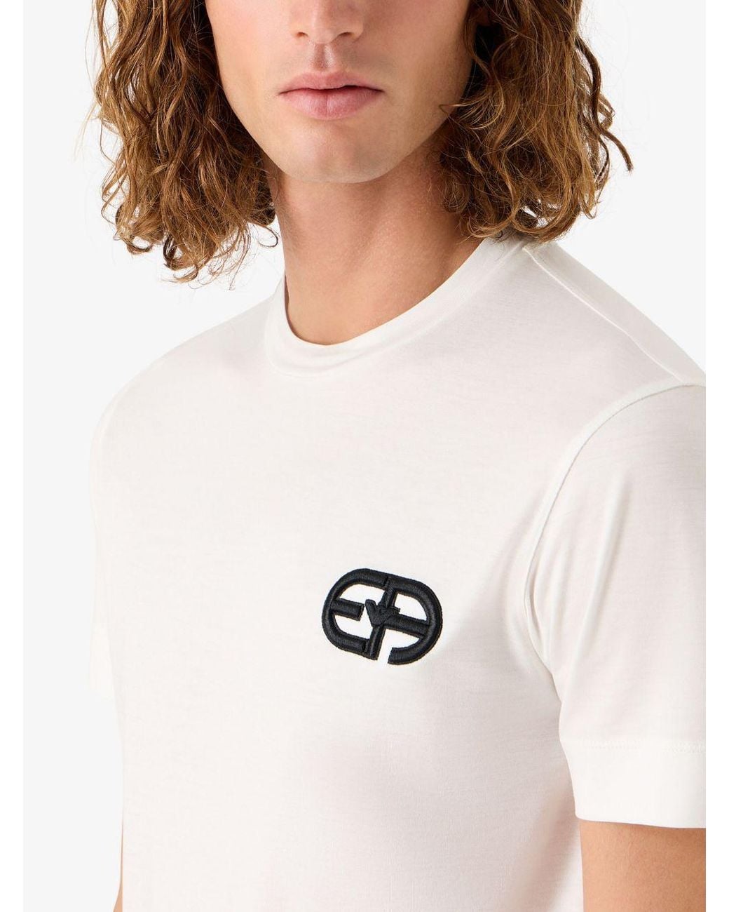Emporio Armani White Logo Cotton Blend T-Shirt for men