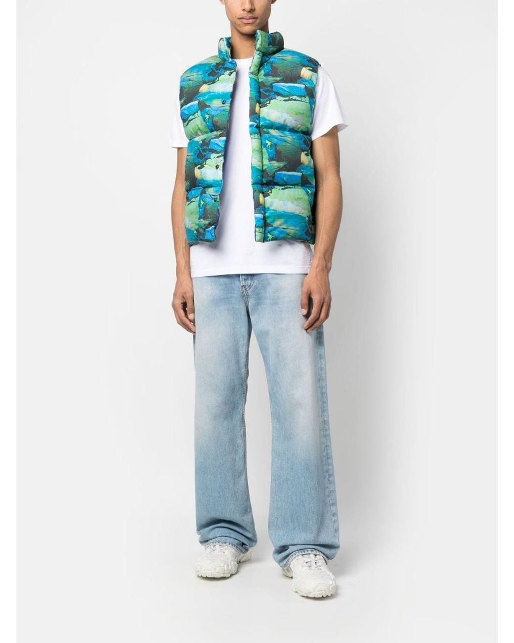 ERL Blue Printed Quilted Puffer Gilet for men