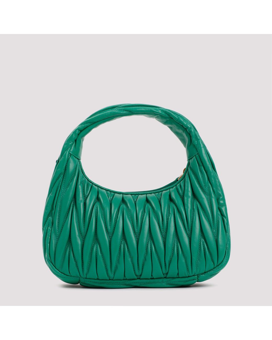 Miu Miu Green Mango Leather Miu Wander Matelassé Hobo Bag