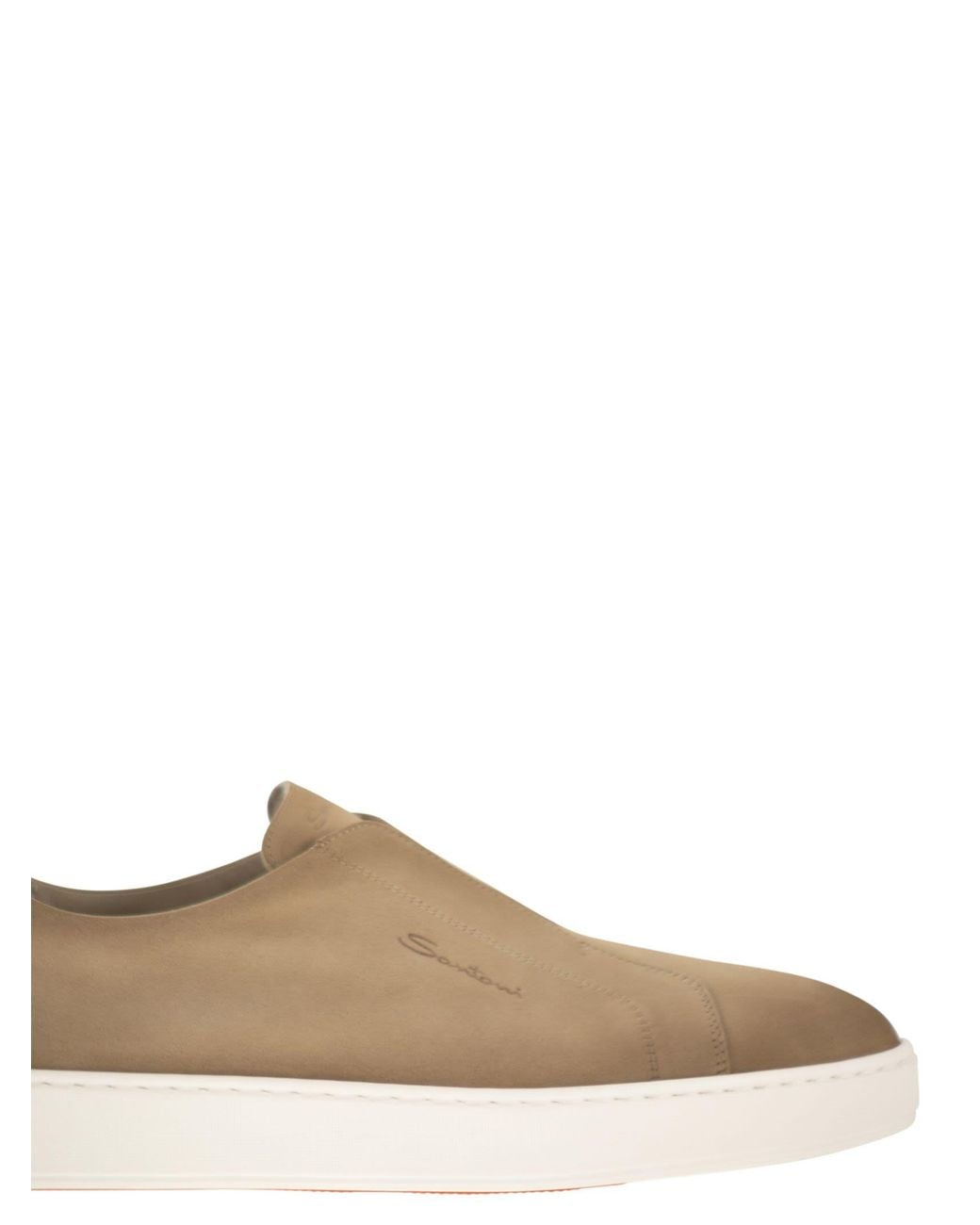 Santoni Brown Suede Leather Slip-On Trainers With Rubber Sole for men
