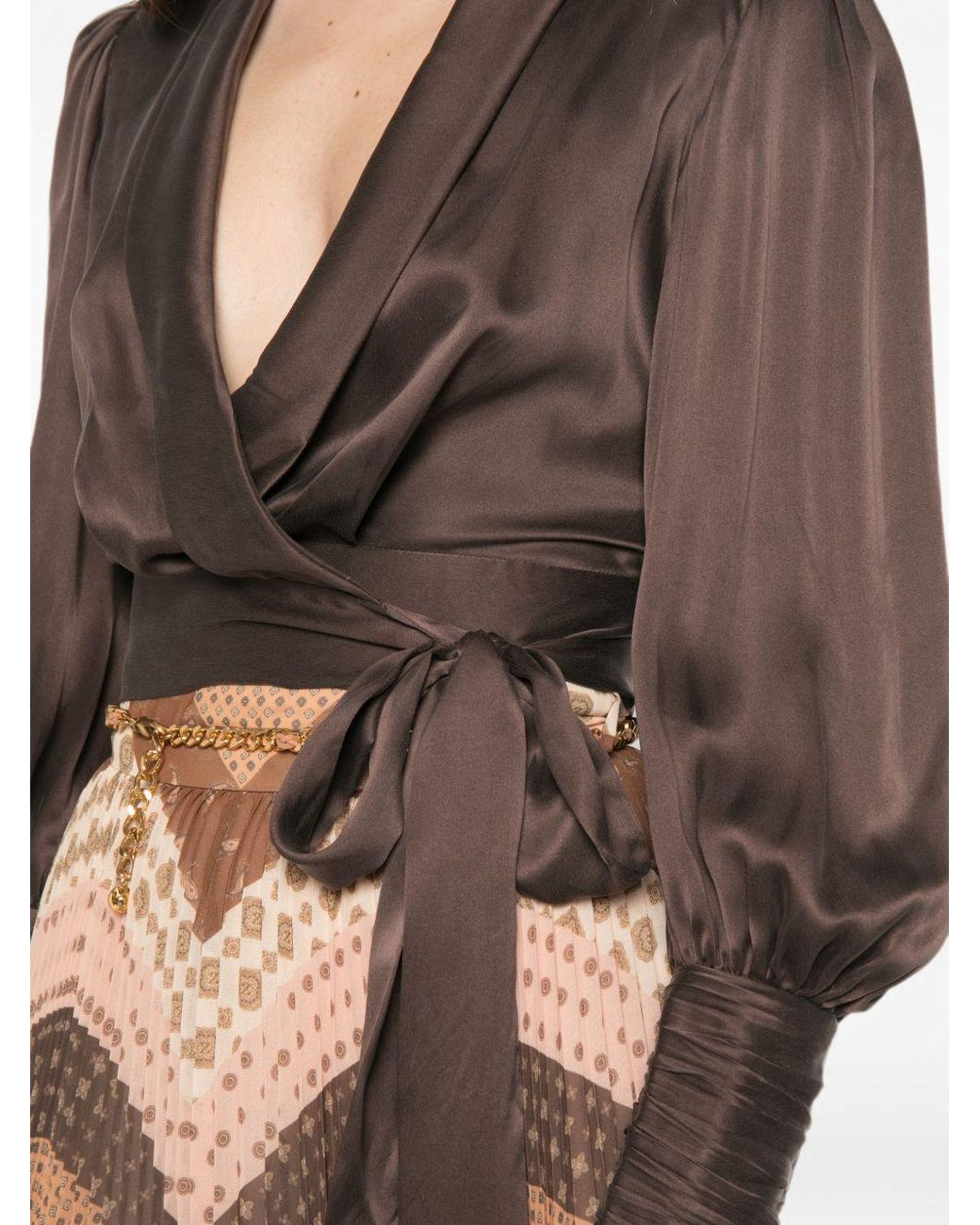 Zimmermann Brown Silk Wrap Top