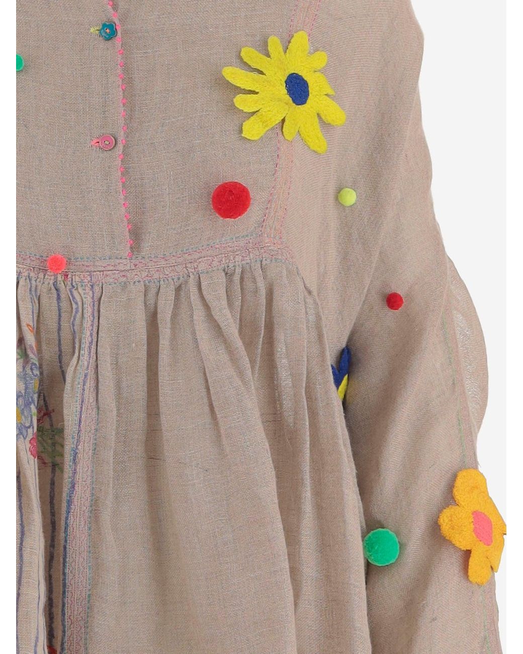 Péro Natural Leinenkleid mit Blumendruck