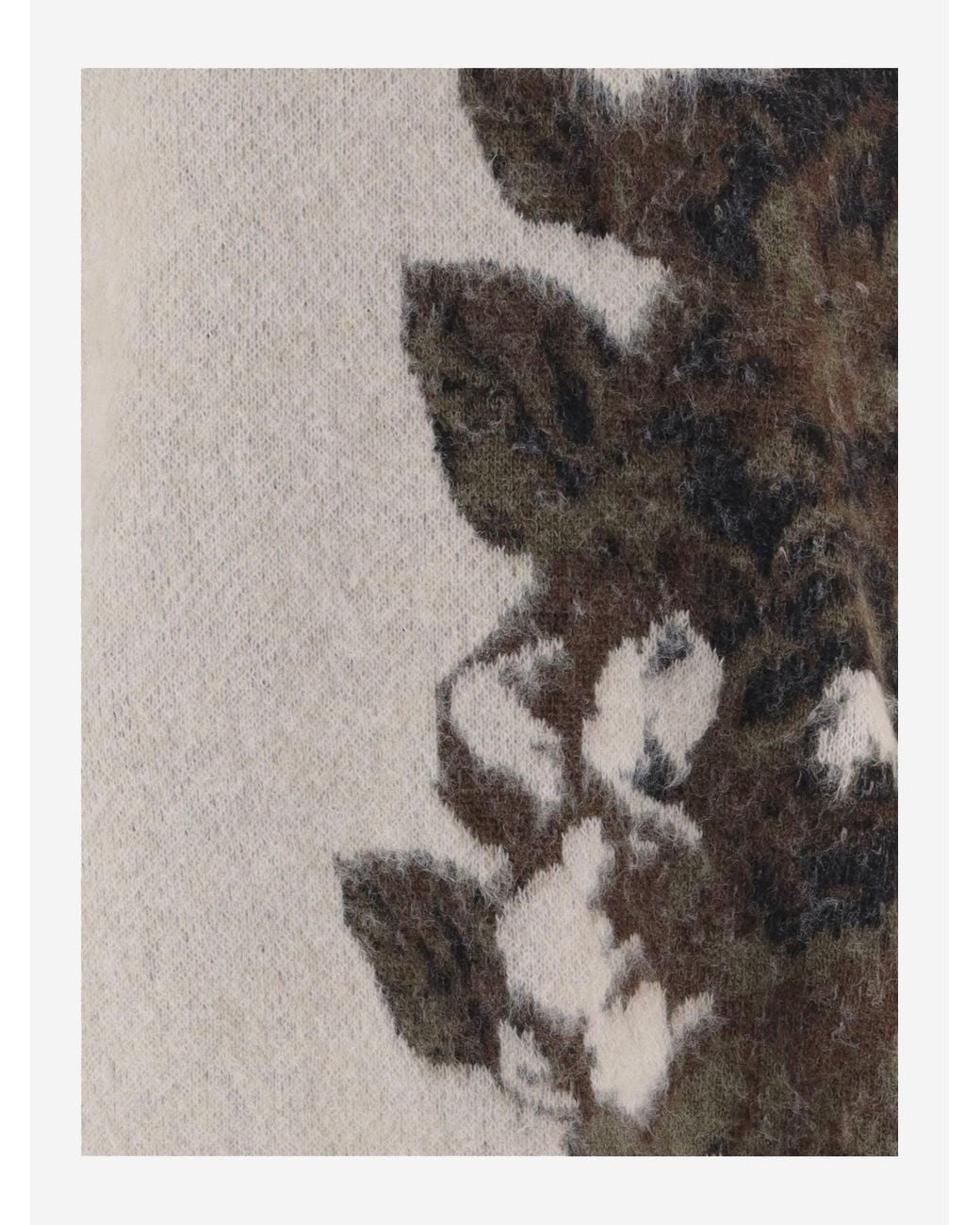 Pinko Gray Wool And Alpaca Blend Sweater With Floral Jacquard Patterns