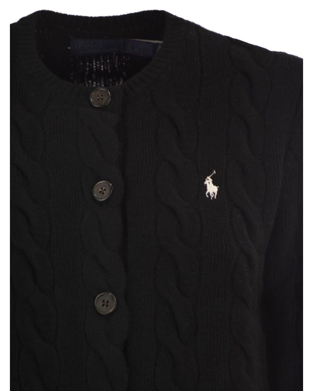 Polo Ralph Lauren Black Wool And Cashmere Cable Knit Cardigan