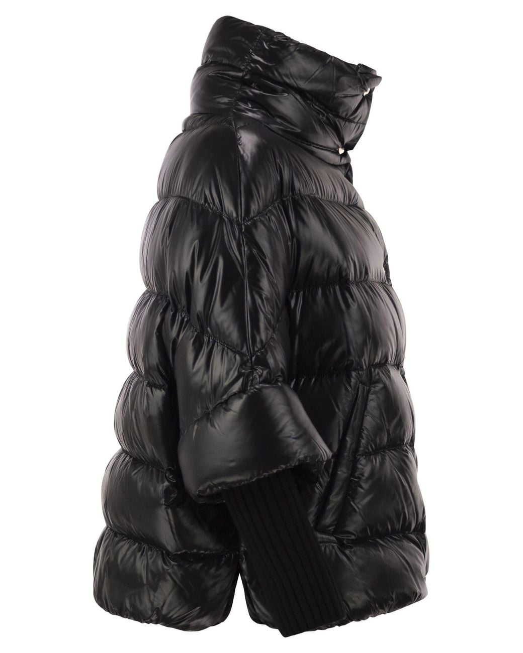 Herno Black Padded Jacket With High Collar And Knitted Cuffs