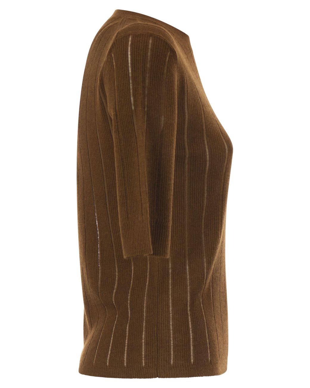 Max Mara Brown Maxmara Studio Mstragno – Slim-Fit Silk And Wool Ribbed Knit Top