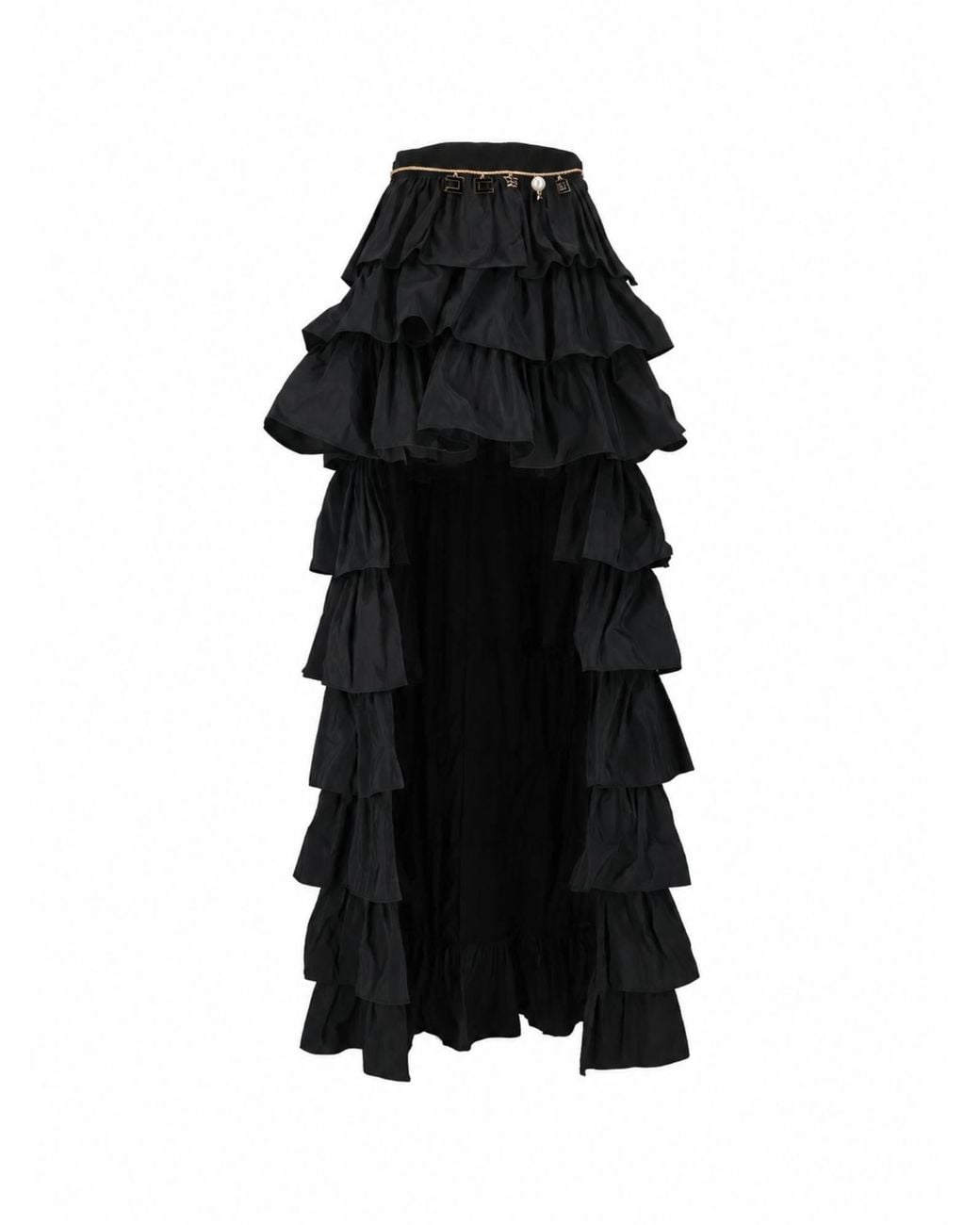Elisabetta Franchi Black Ruffled High-Low Chain Detail Skirt