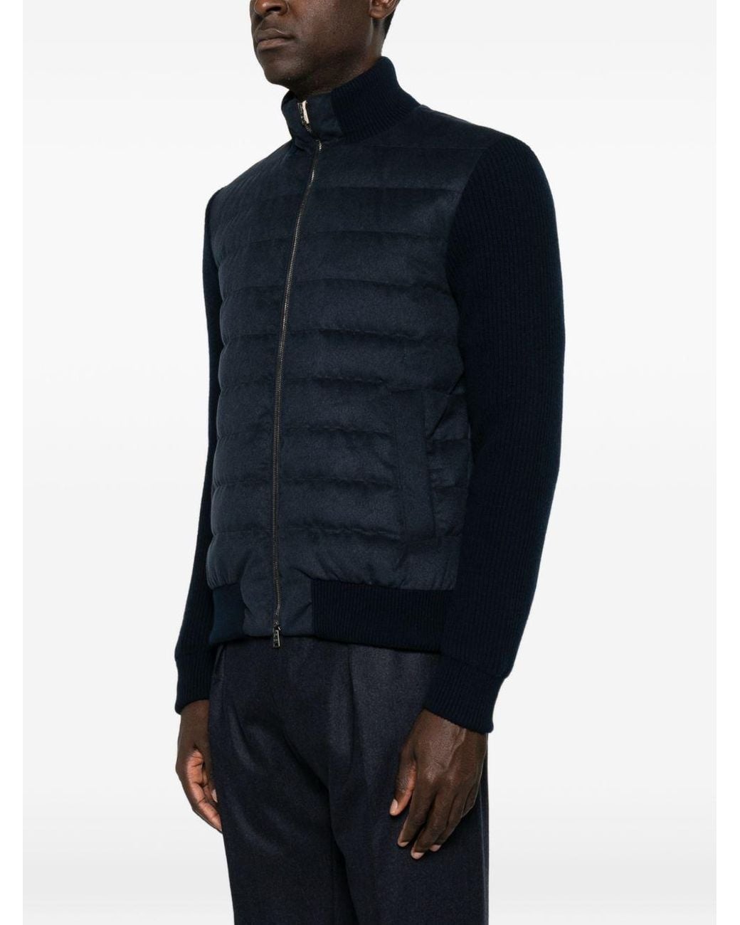 Herno Blue Quilted Knit Jacket for men