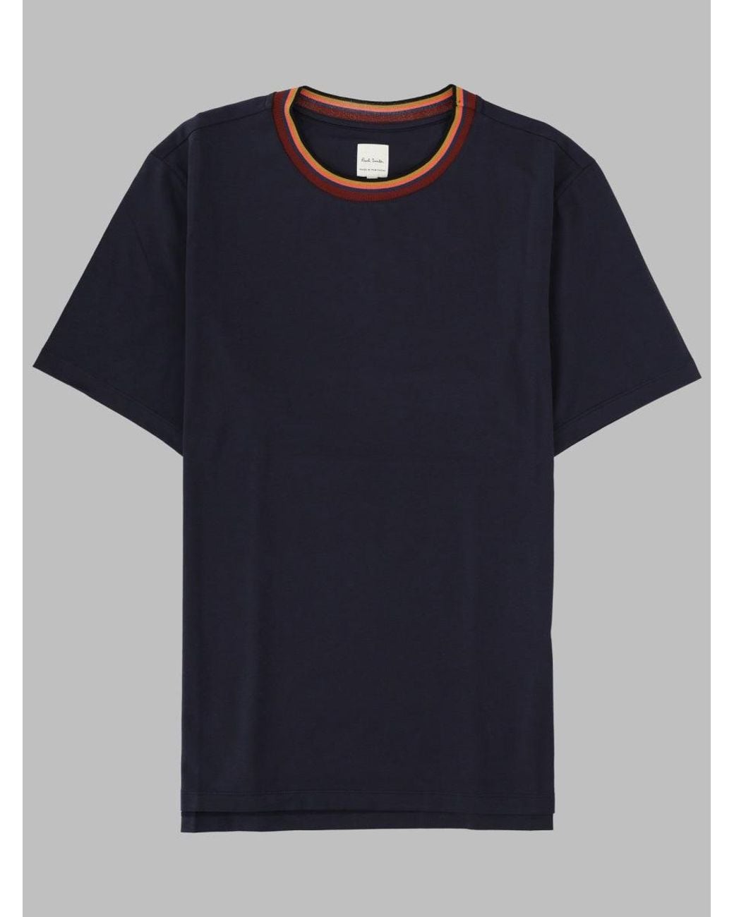 Paul Smith Blue T Shirt Con Collo Stripes Logo