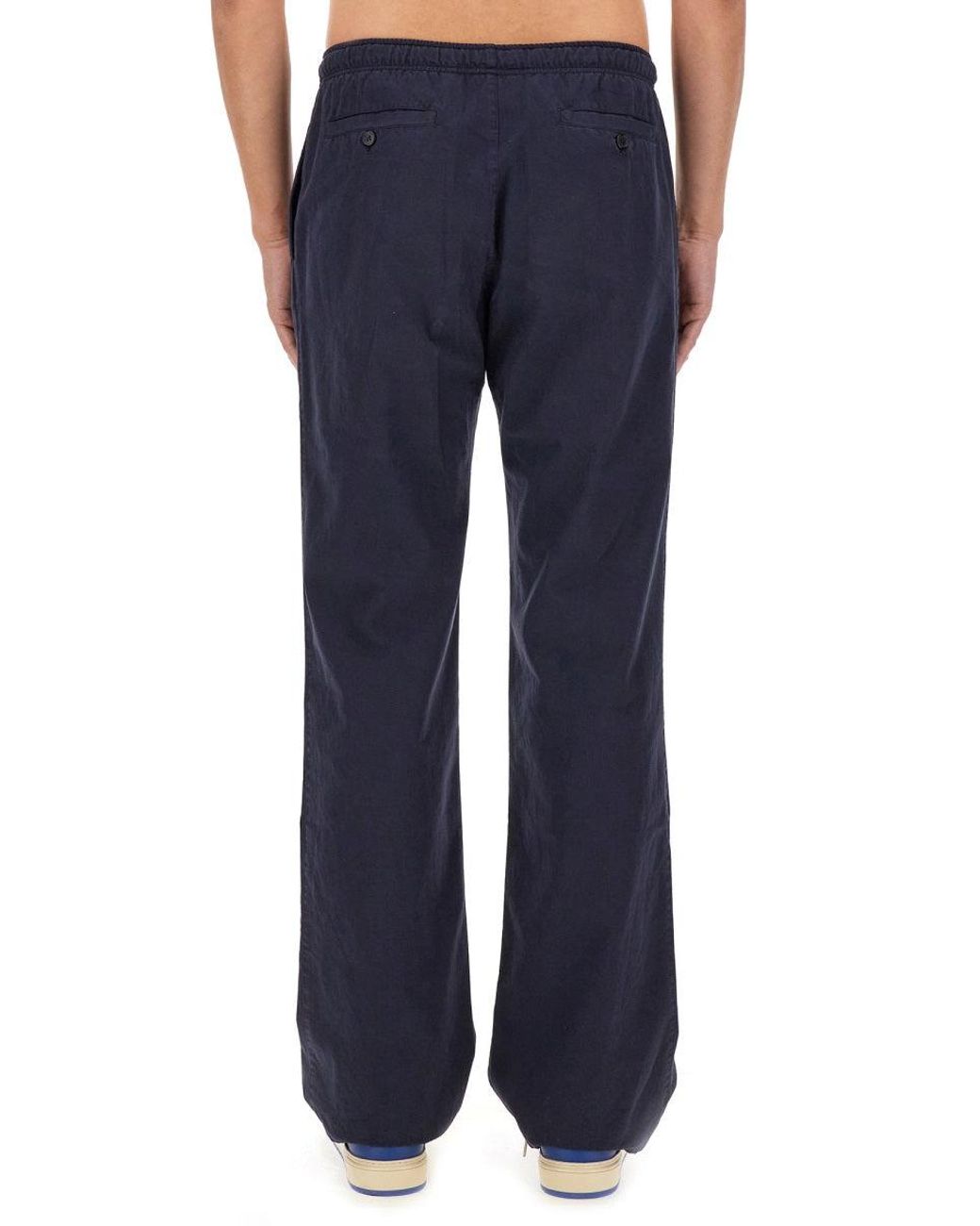 Palm Angels Blue Pants With Logo for men