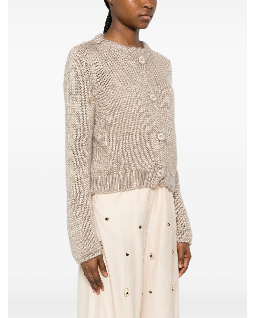Forte_forte Natural Cashmere Blend Kitted Cardigan