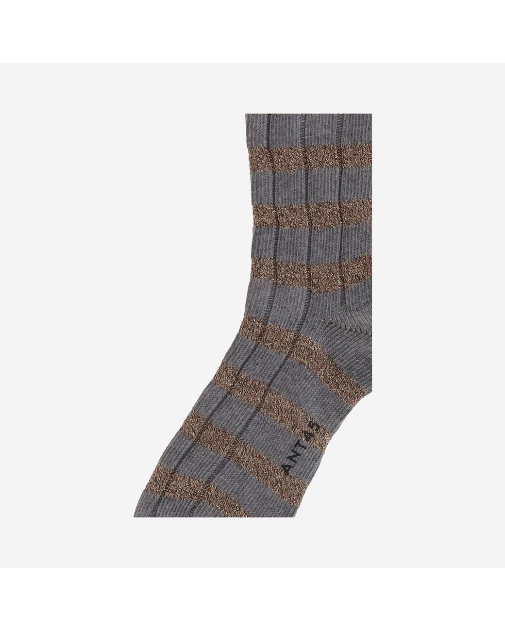 ANT45 Gray Stretch Cotton Blend Socks With A Striped Pattern