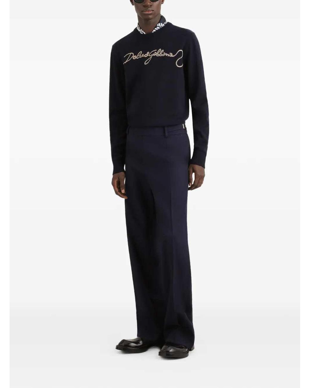 Dolce & Gabbana Black Dolce & Gabbana Embroidered Plain-Knit Sweater for men