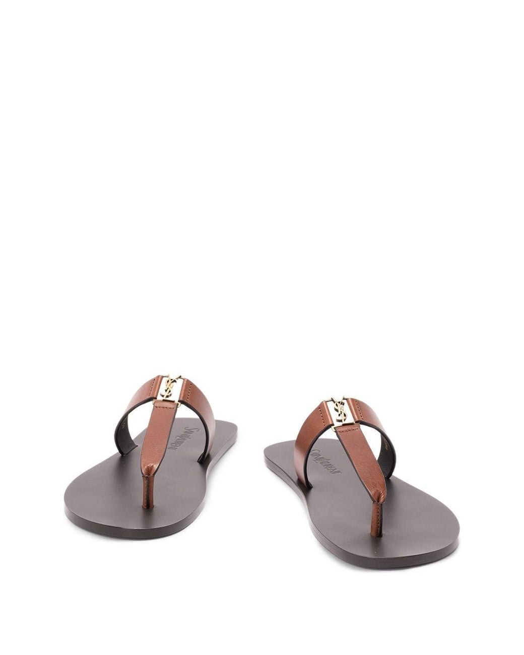 Saint Laurent Brown Cassandra Leather Thong Sandals