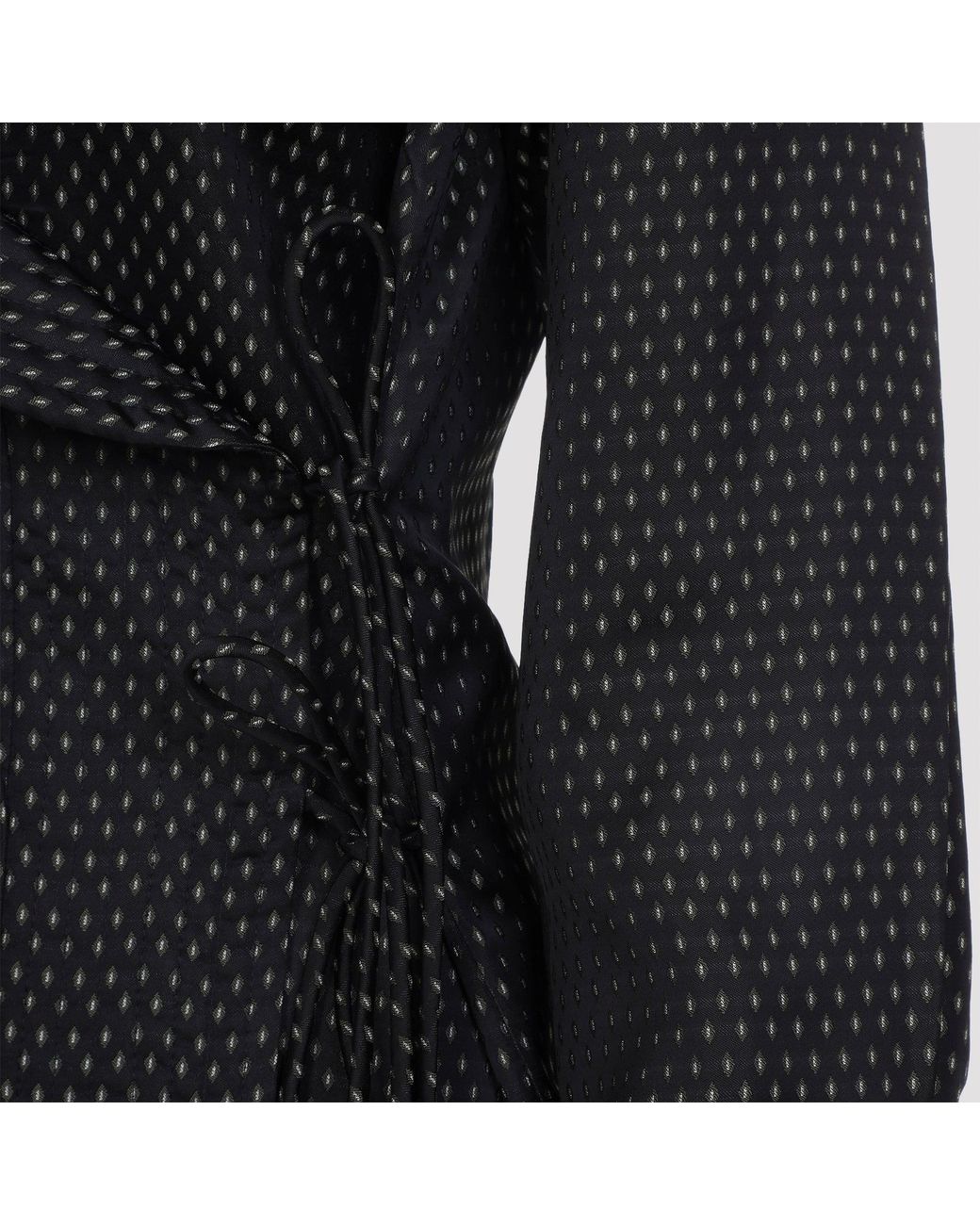 Dries Van Noten Black Calberton Shirt With Ruffled Neck And Geometric Pattern