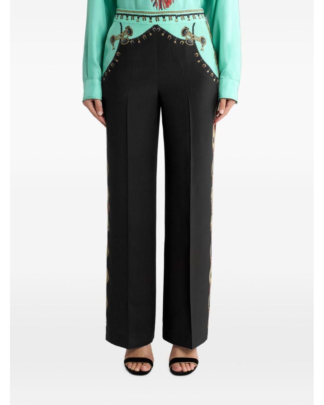 Etro Black Printed Silk Trousers