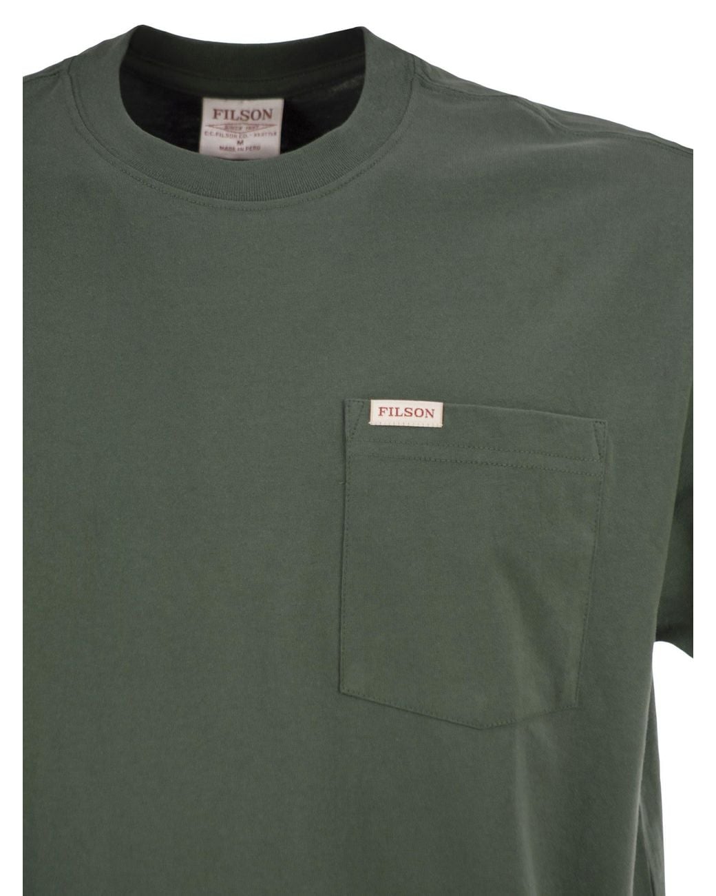 Filson Green Cotton T Shirt With Patch Pocket