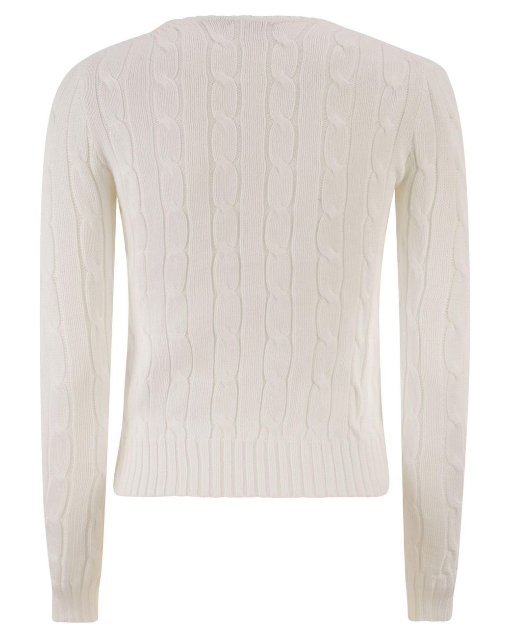 Polo Ralph Lauren White Cotton Cable Knit Crew Neck Jumper