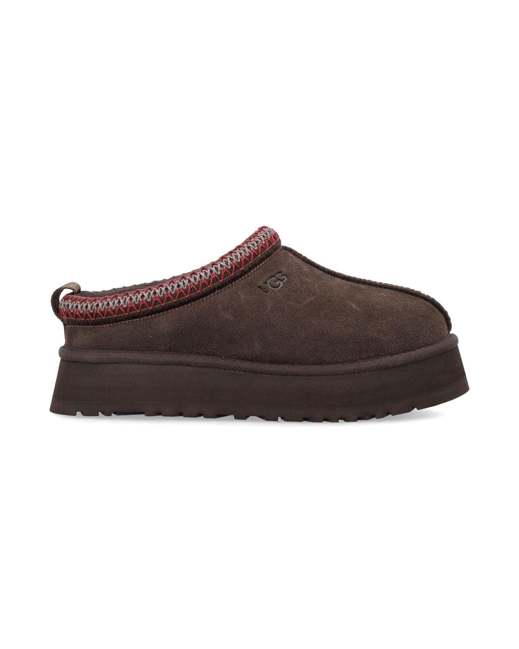 Ugg Brown Tazz Ii Suede Platform Flat With Signature Braid Detail And 4.5 Cm Platform