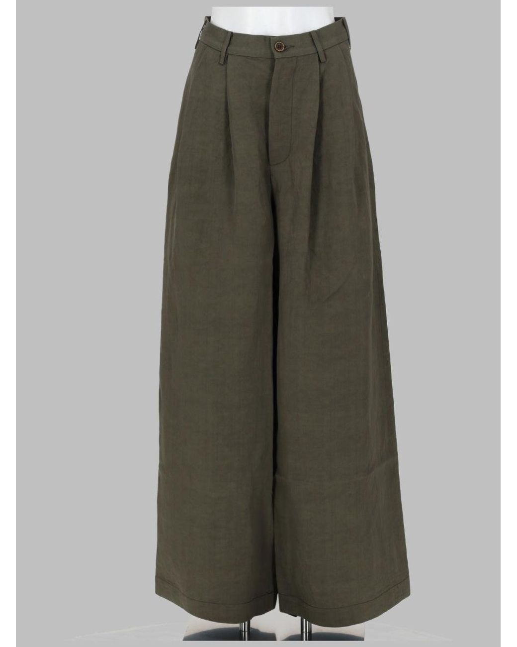Uma Wang Green Wide-Leg Linen Blend Trousers
