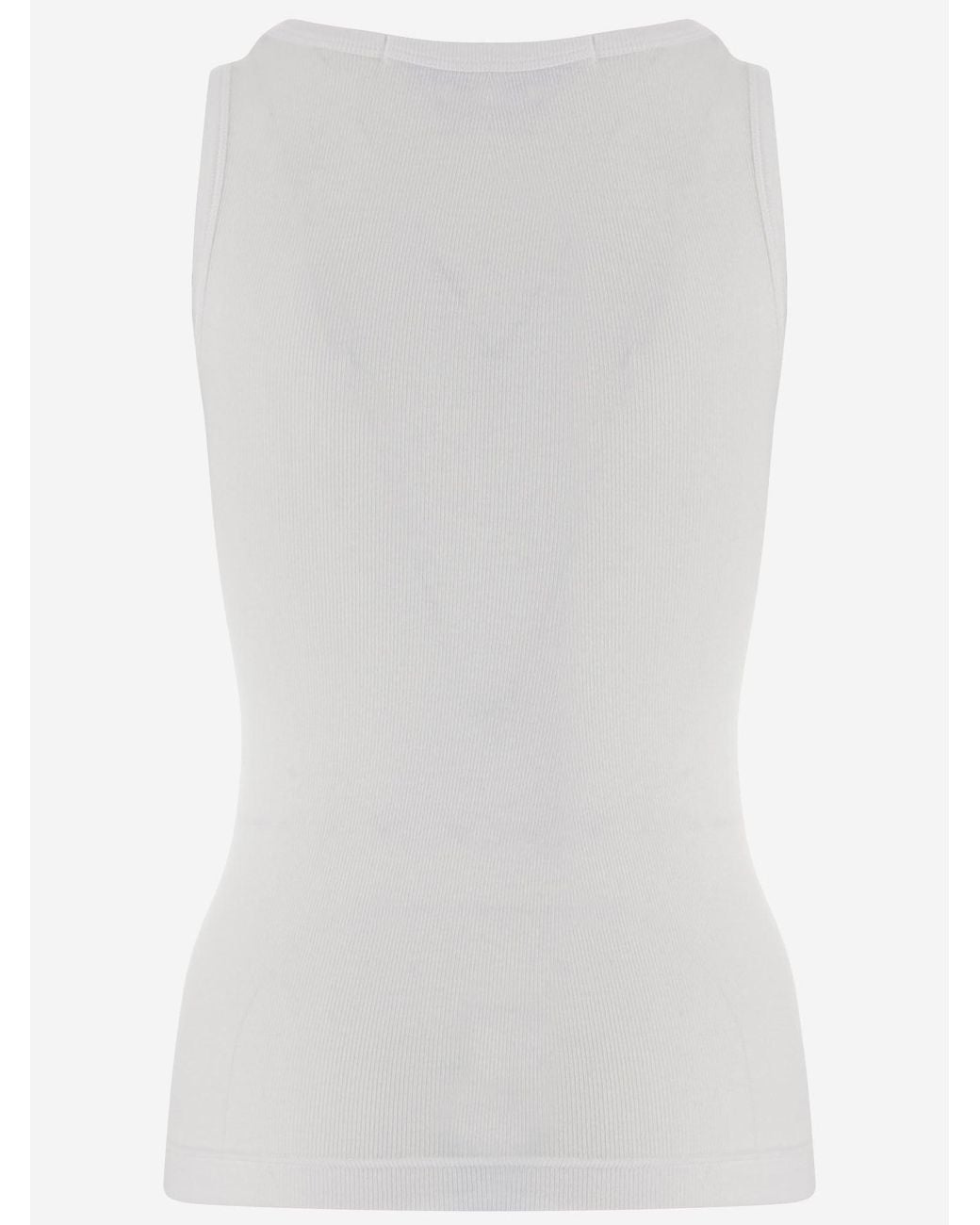 ALAINPAUL White Ribbed Stretch Lyocell Top With Bow Tops