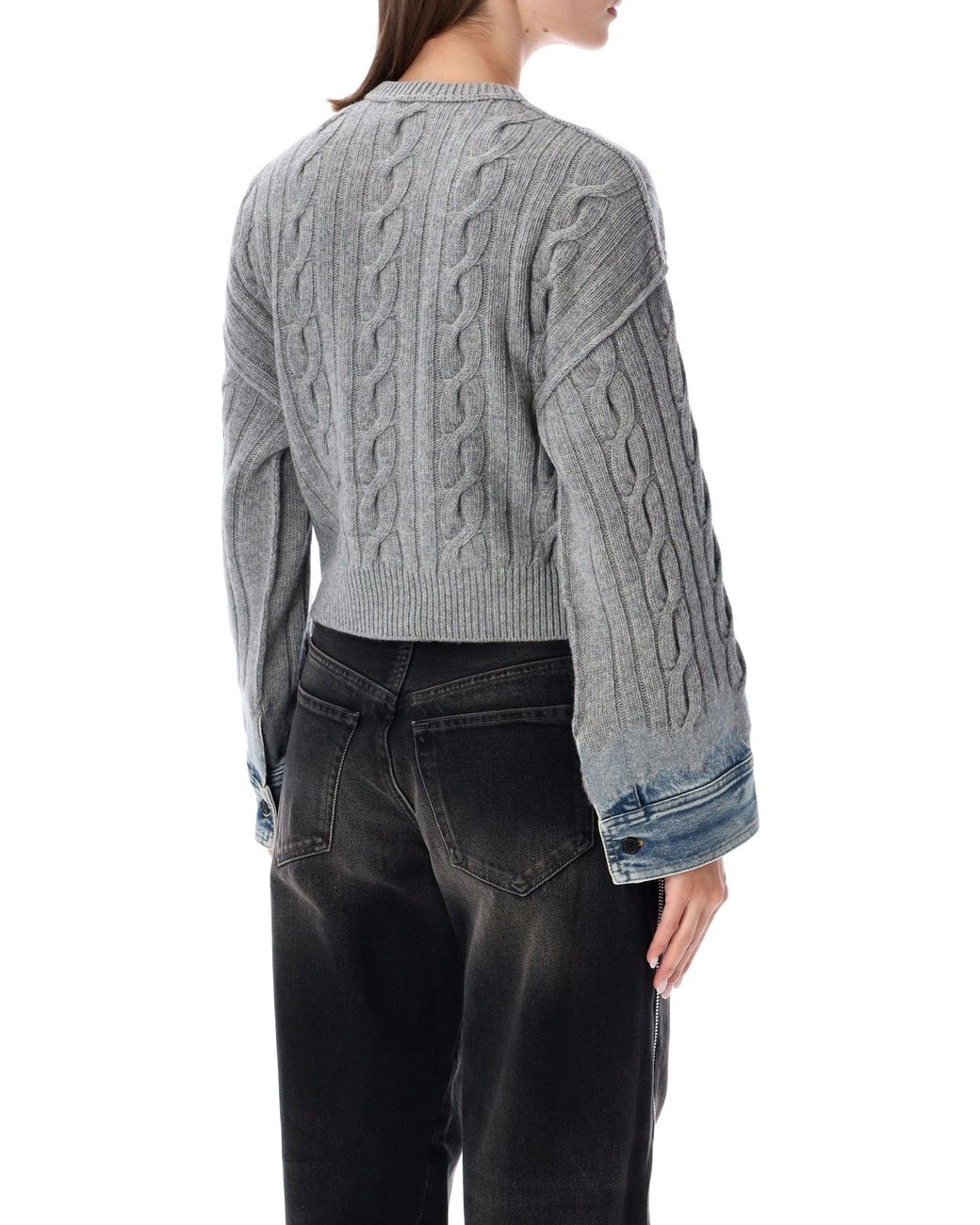 Haikure Gray Karine Cable-Knit Wool Sweater With Denim-Style Cuffs