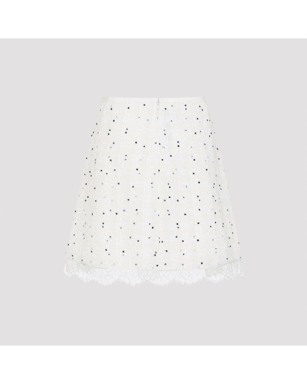 Giambattista Valli White Ivory Cotton Mini Skirt With Polka Dot Design And Lace Trim