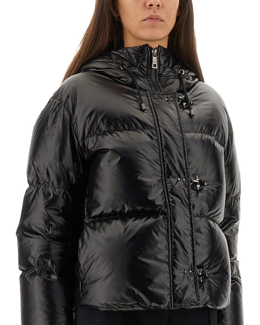 Fay Black Hooded Puffer Jacket With Toggle Closures