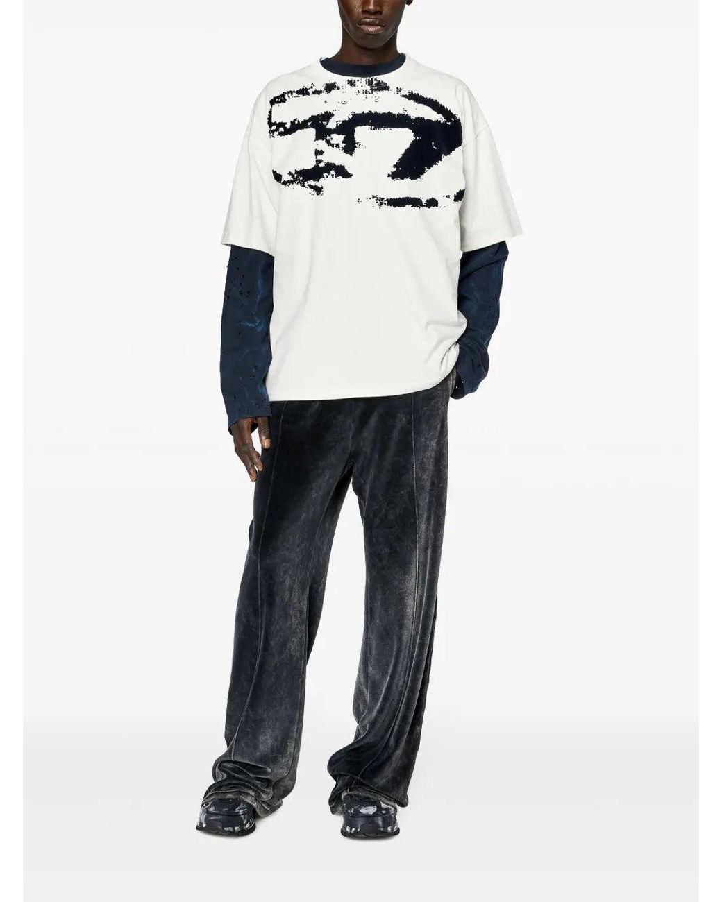 DIESEL White T Boxt T Shirt With Flocked Logo