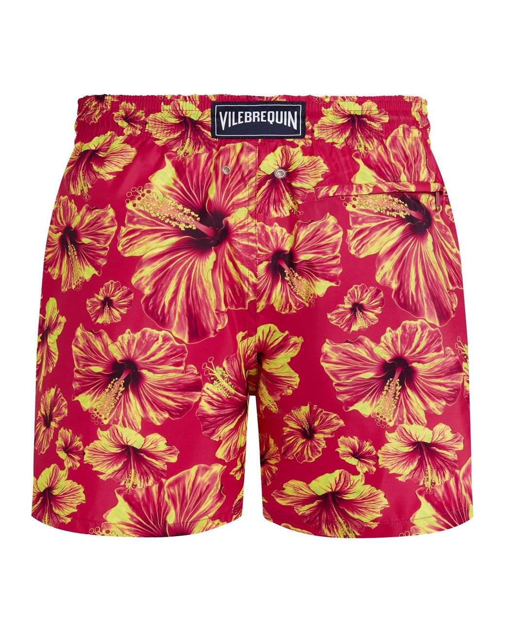 Vilebrequin Red Swim Shorts With Hibiscus Print And Matching Pouch for men