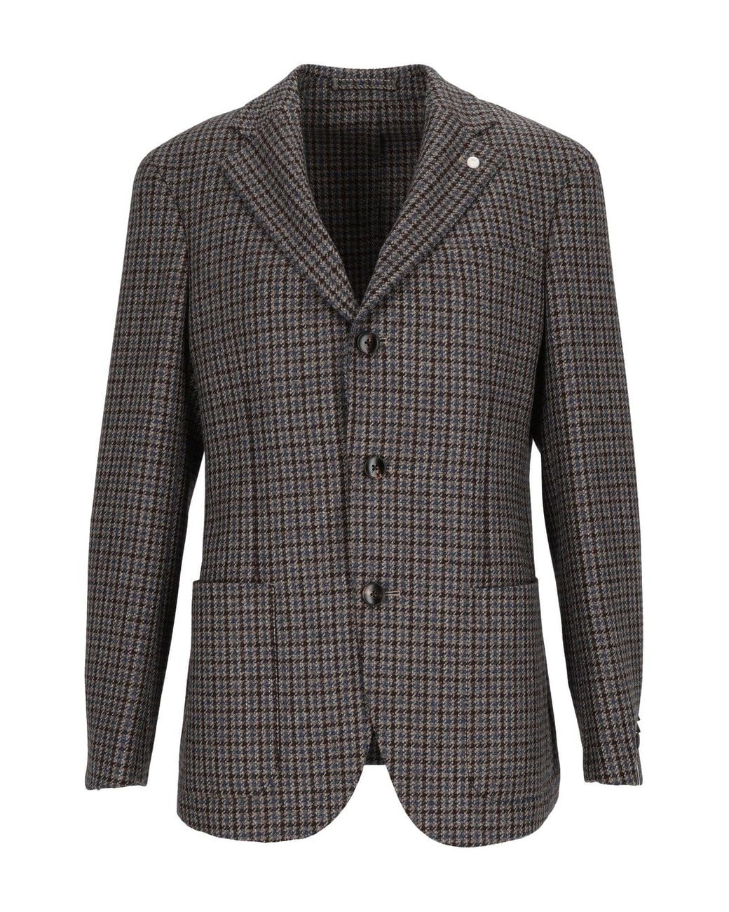 LUIGI BIANCHI SARTORIA Black Drop 7 Houndstooth Structured Blazer for men