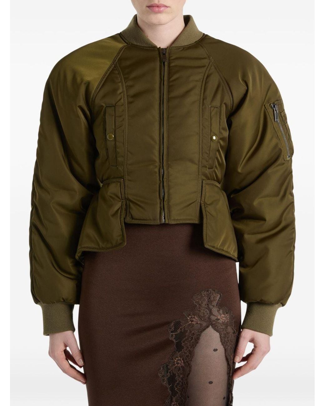 Balmain Green Nylon Bomber Jacket