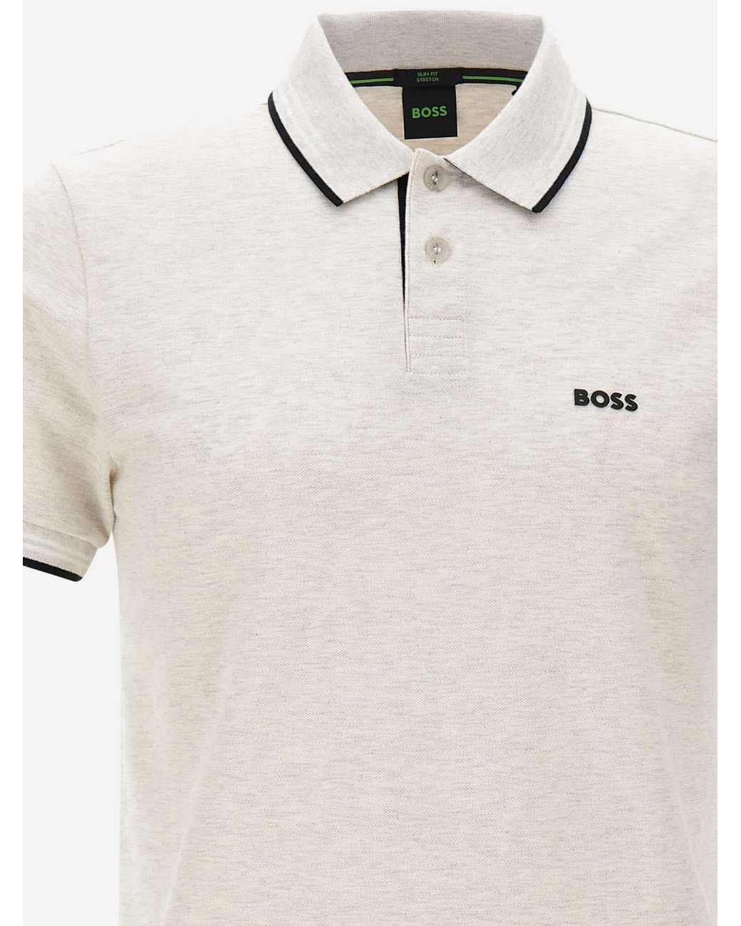Boss White Stretch Cotton Polo Shirt With Logo for men