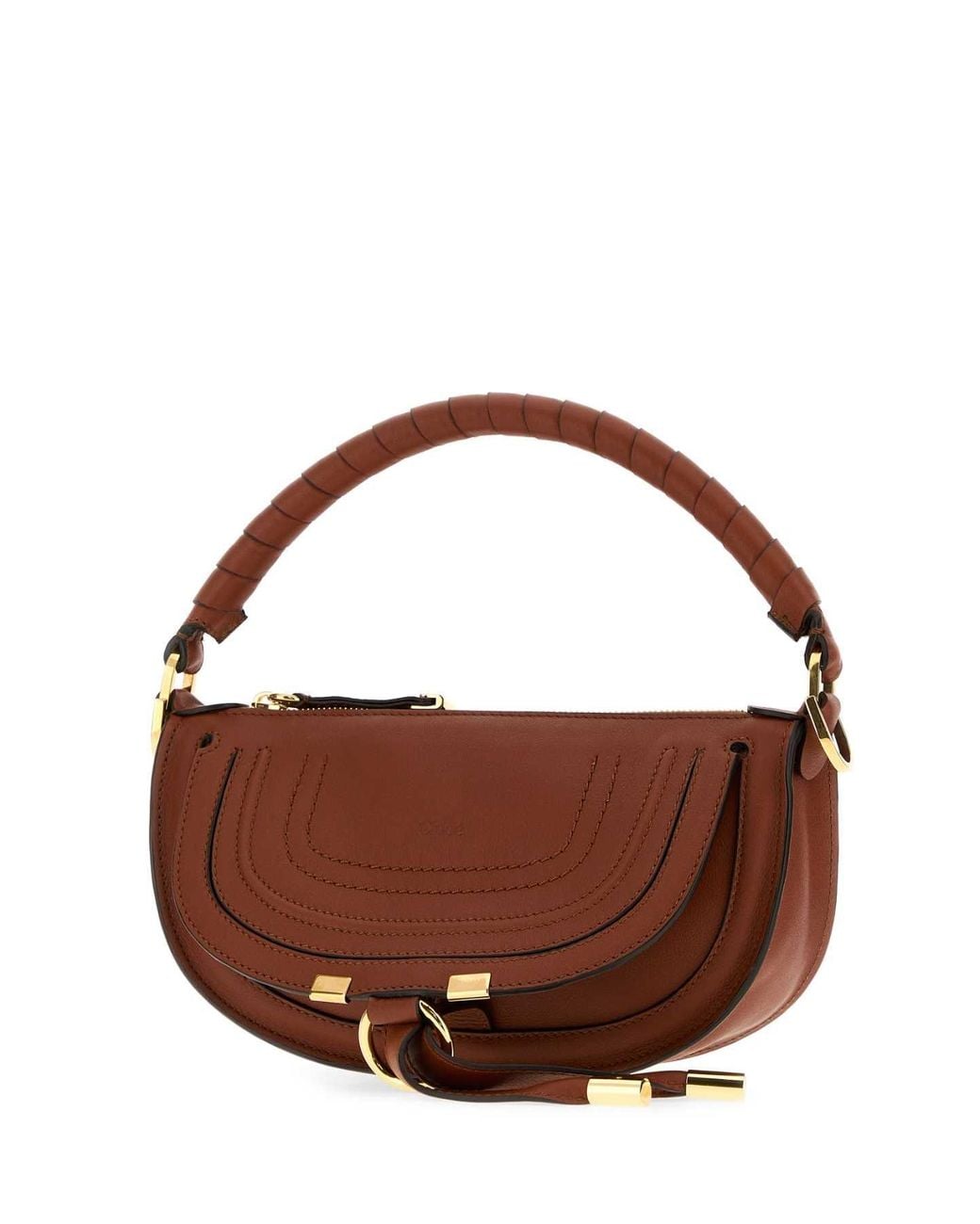 Chloé Brown Chloé Mini Marcie Leather Shoulder Bag With Golden Hardware (25Cm)