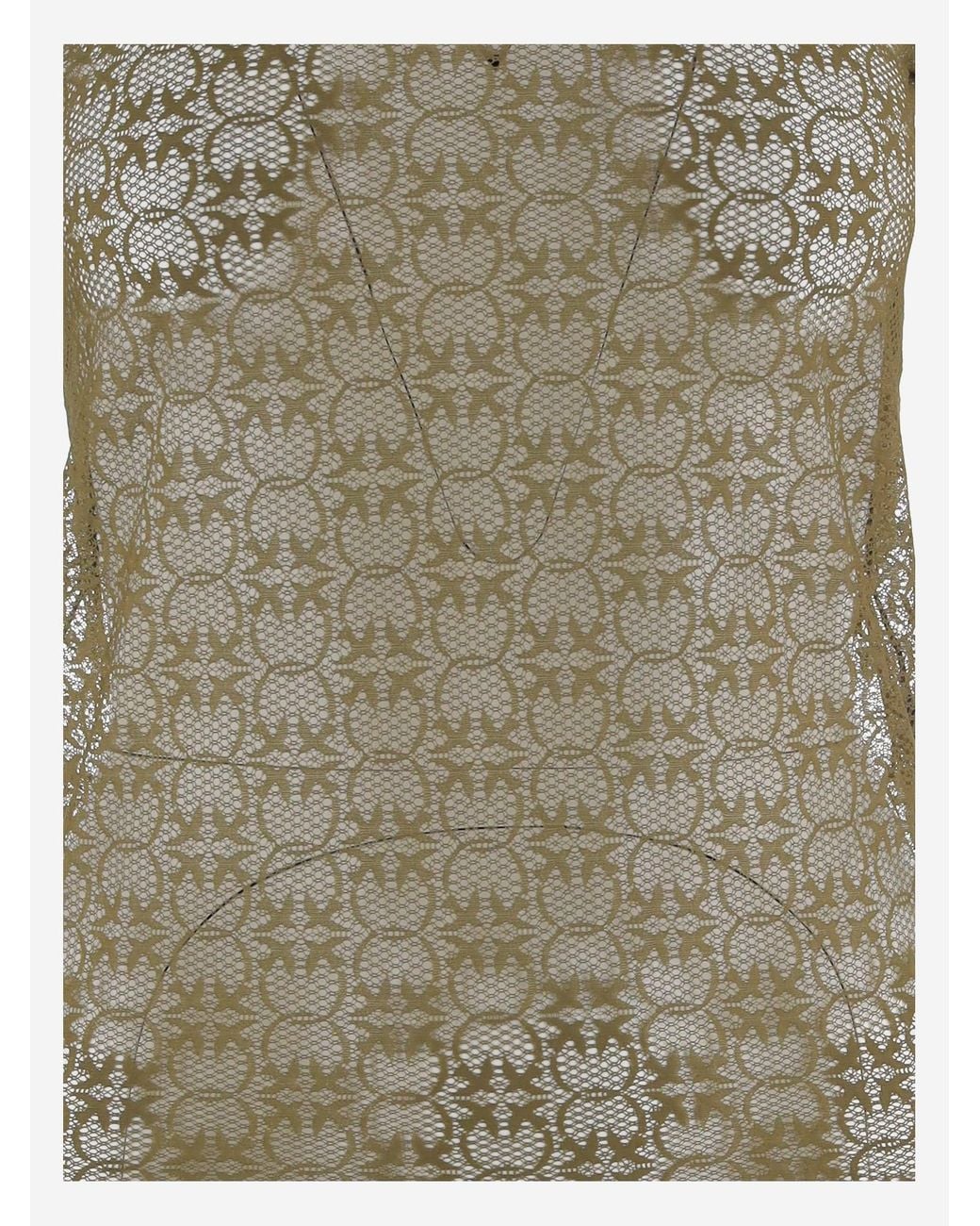 Pinko Green Stretch Lace Sweater With Logo Pattern