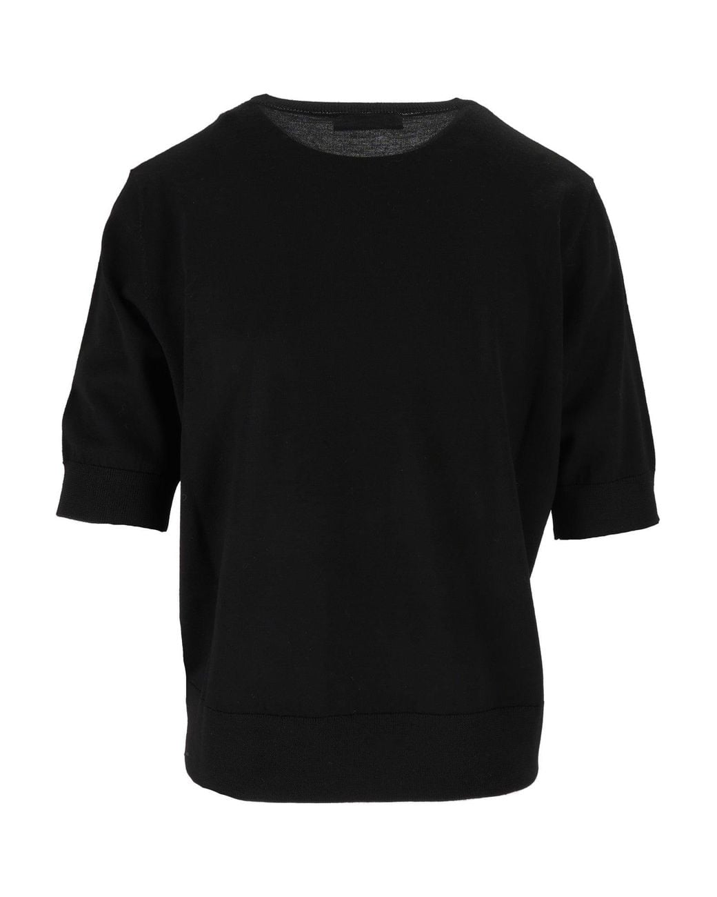 Kangra Cashmere Black Fine Merino Wool Short-Sleeve Crewneck T-Shirt
