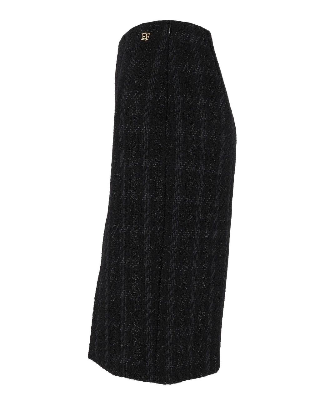 Elisabetta Franchi Black Front Slit Tailored Midi Skirt