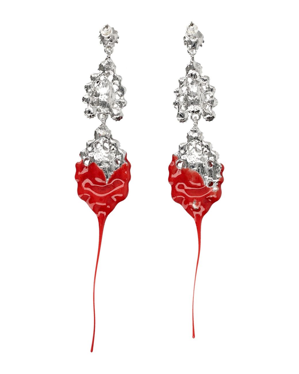 OTTOLINGER Red Crystal Drop Statement Earrings