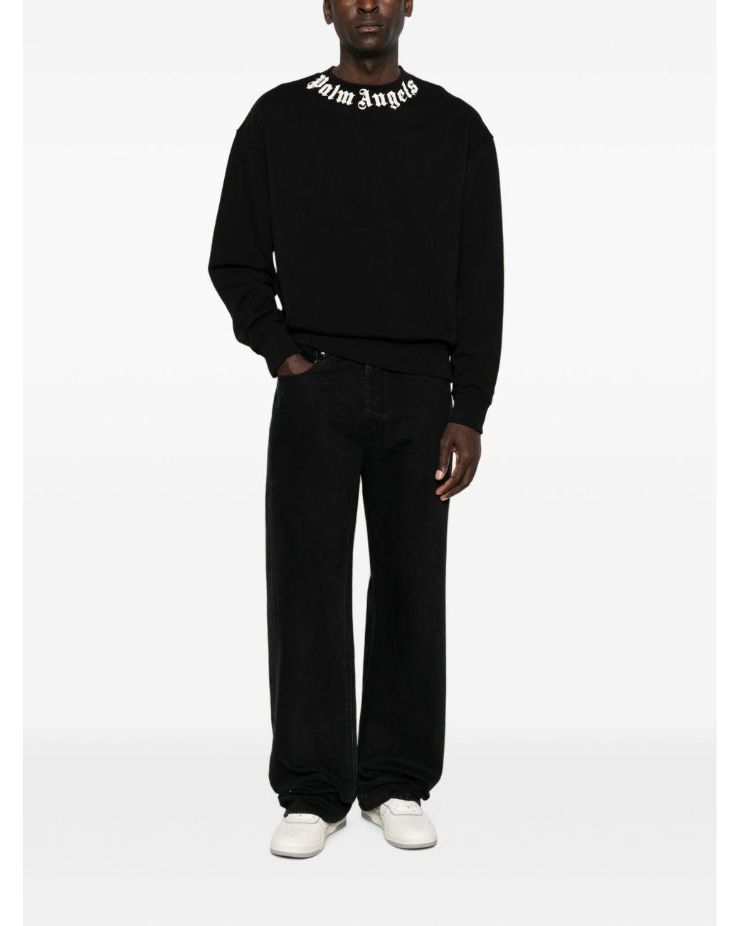Palm Angels Black Neck Logo Cotton Sweatshirt for men