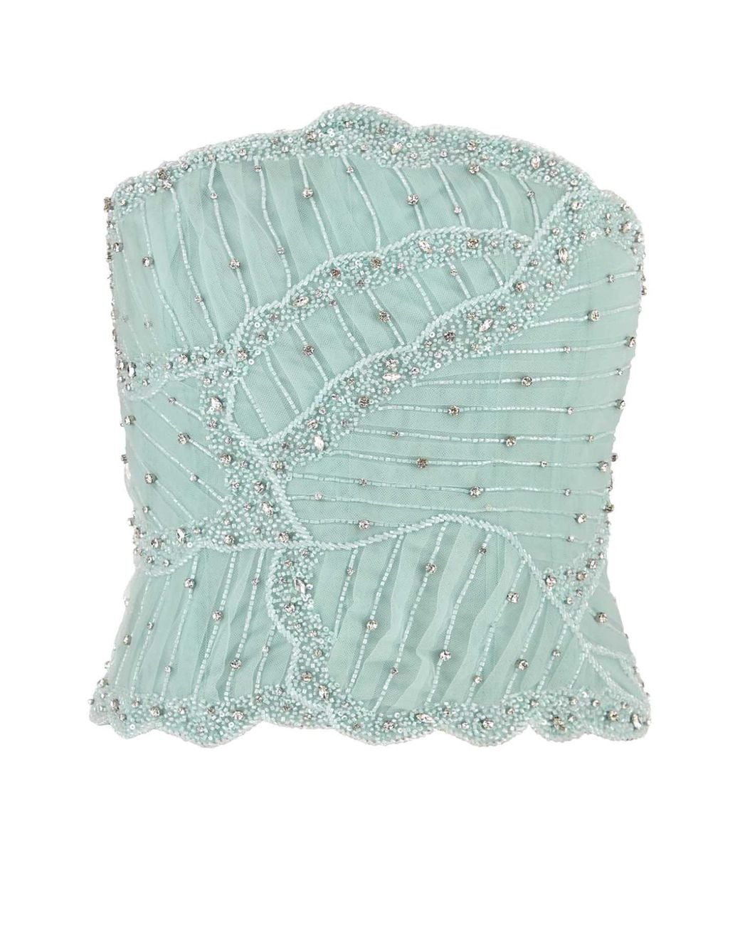 Costarellos Green Lightweight Tulle Floral Bodice Top