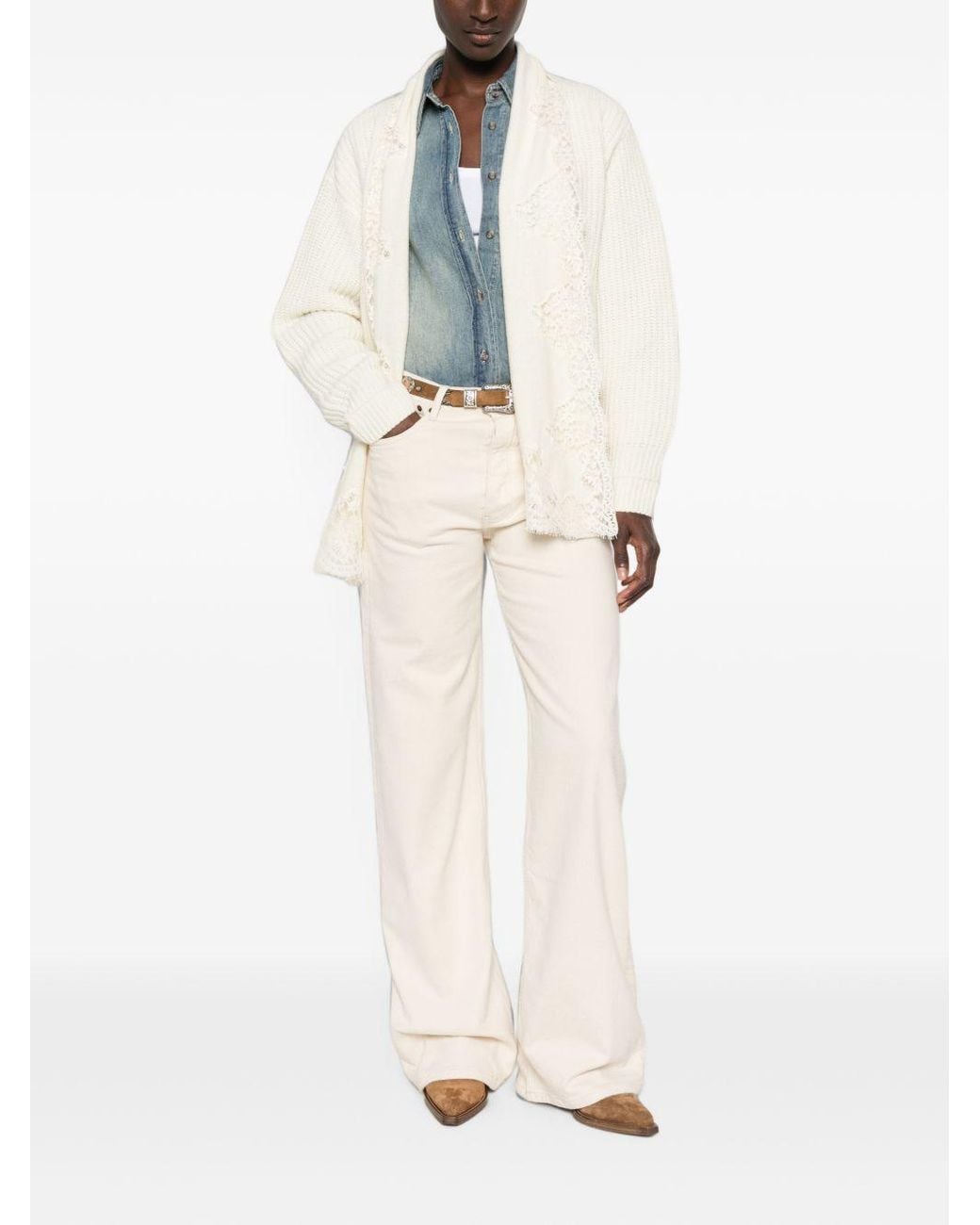 ERMANNO FIRENZE White Lace Trim Cotton Cardigan