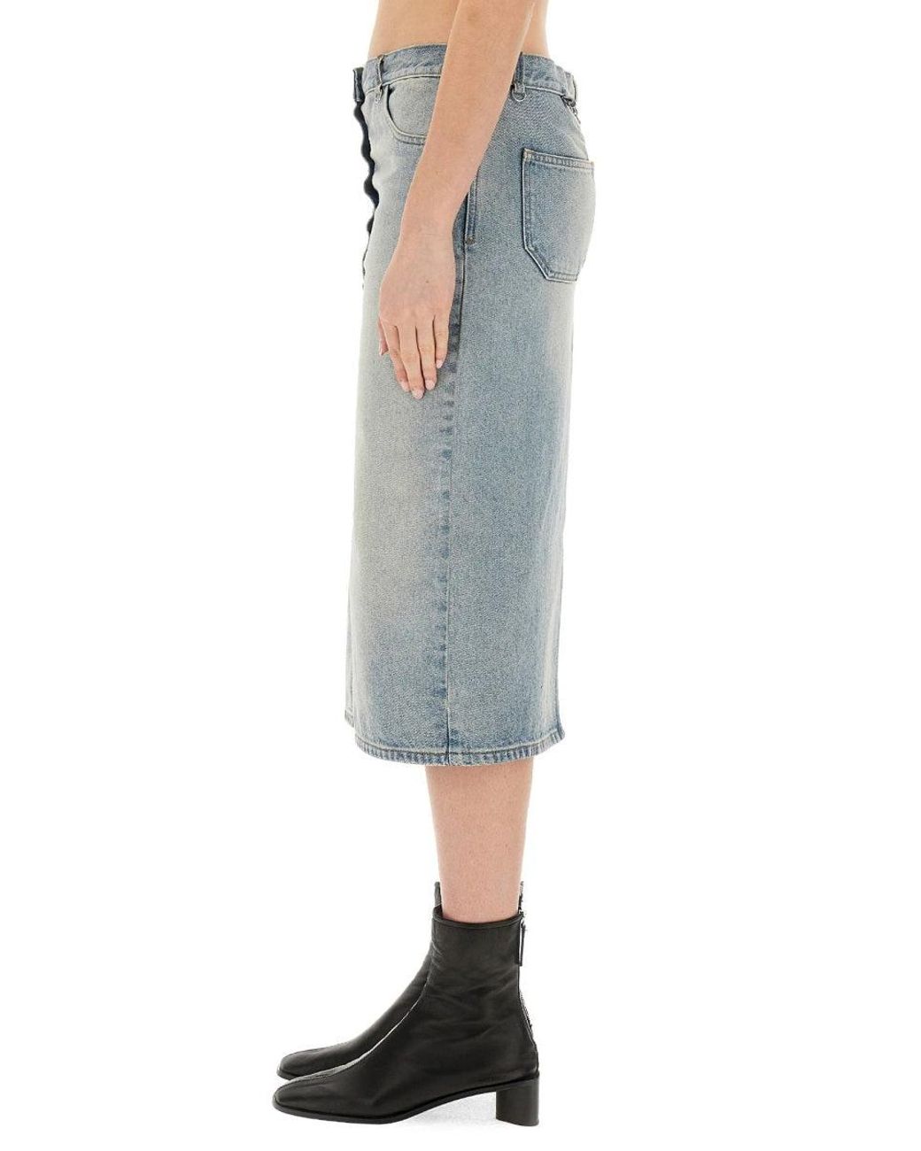 Courreges Blue Chic Cotton Midi Skirt For
